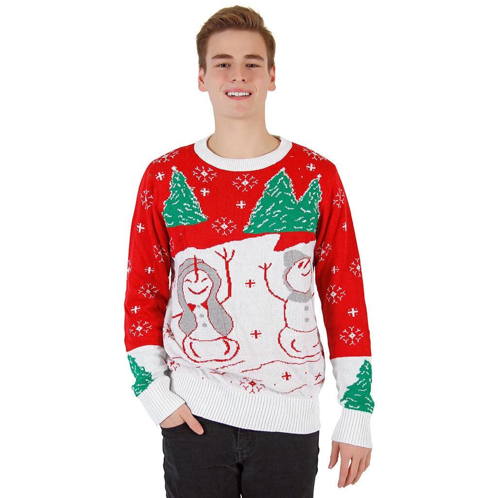 Ugly Christmas Sweater Snowman & Trees with Flashing Lights