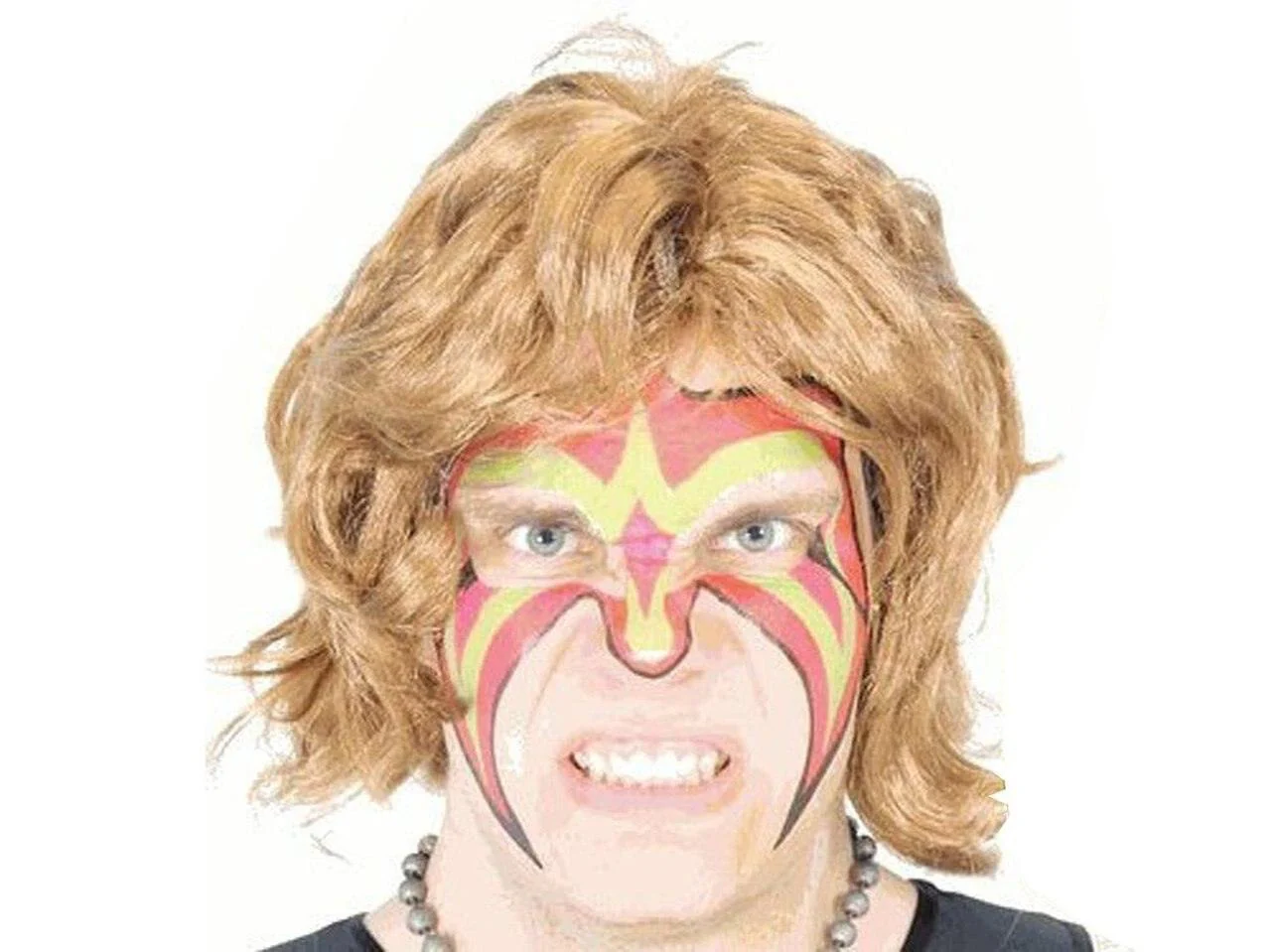 Ultimate Warrior Makeup/Temporary Tattoo/Wig/Armbands Halloween Cosplay Costume Set - Image 3