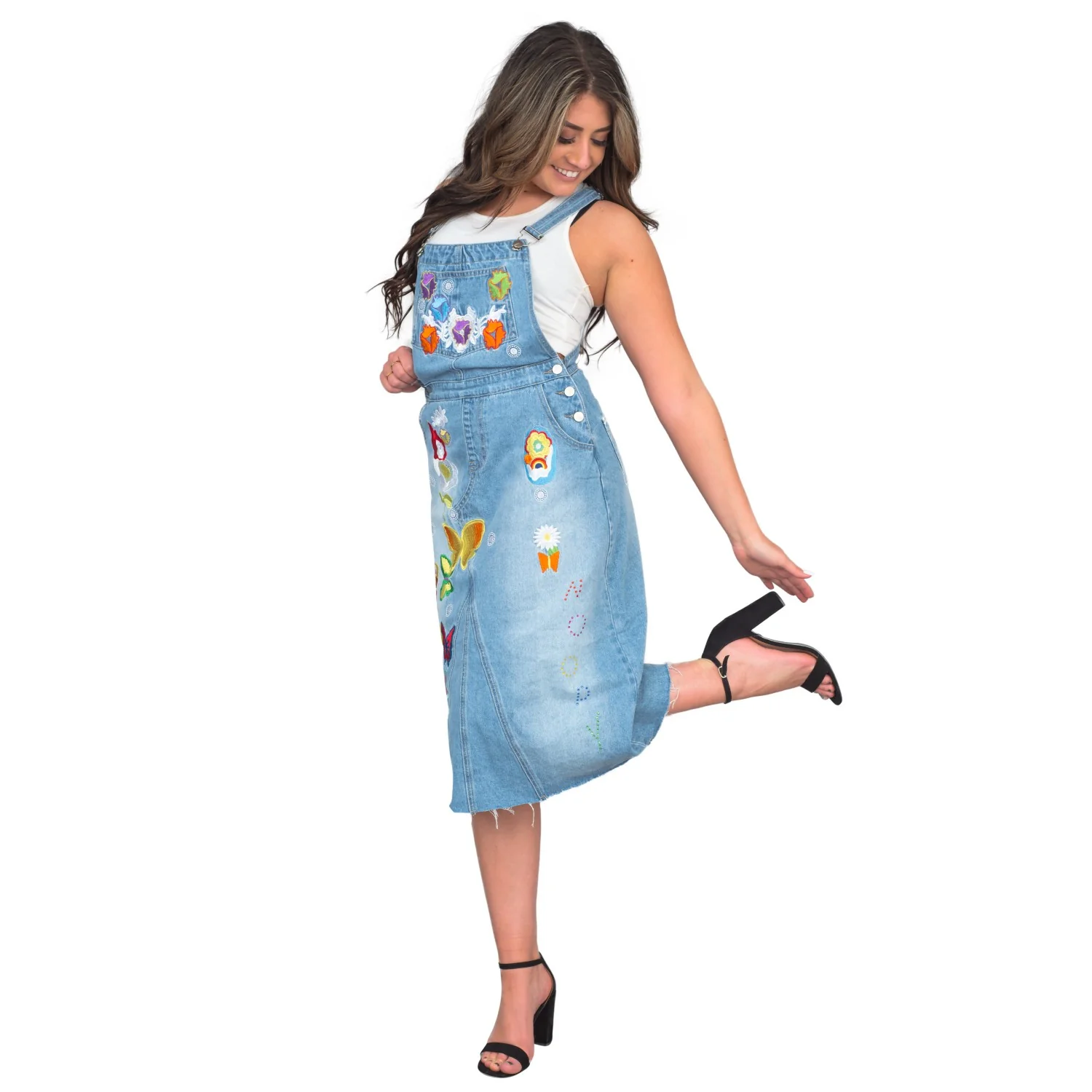 Uptown Girls Overall Embroidered Denim Dress Womens Halloween Costume Cosplay - Image 7