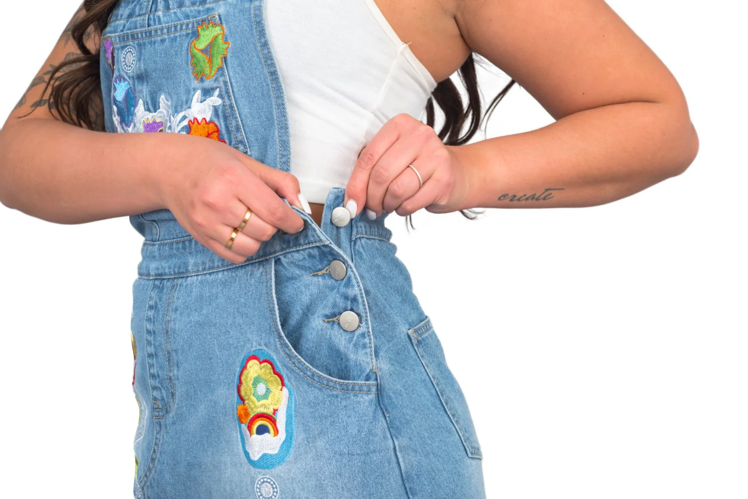 Uptown Girls Overall Embroidered Denim Dress Womens Halloween Costume Cosplay - Image 8