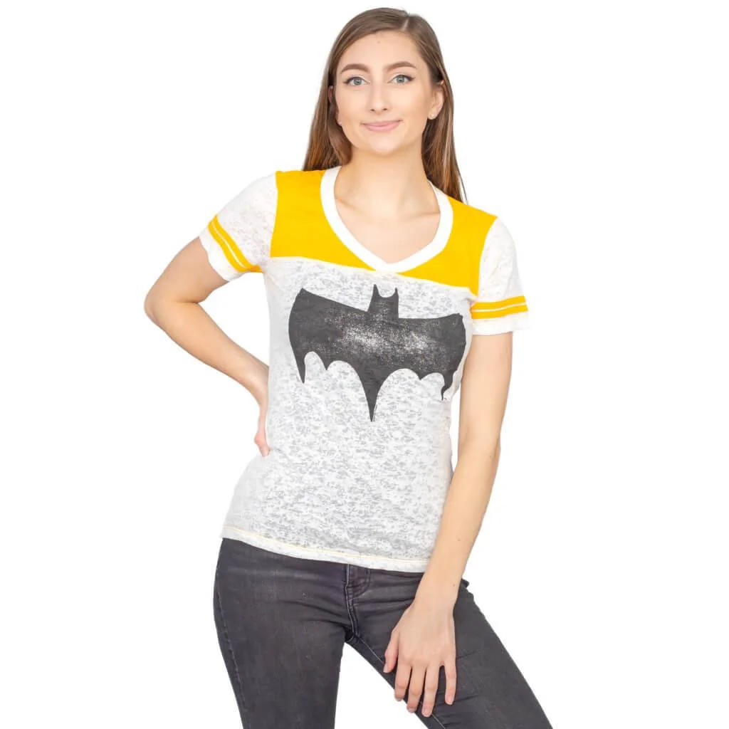 Vintage Batman Logo Juniors Burnout T-shirt with Striped Sleeves - Image 2