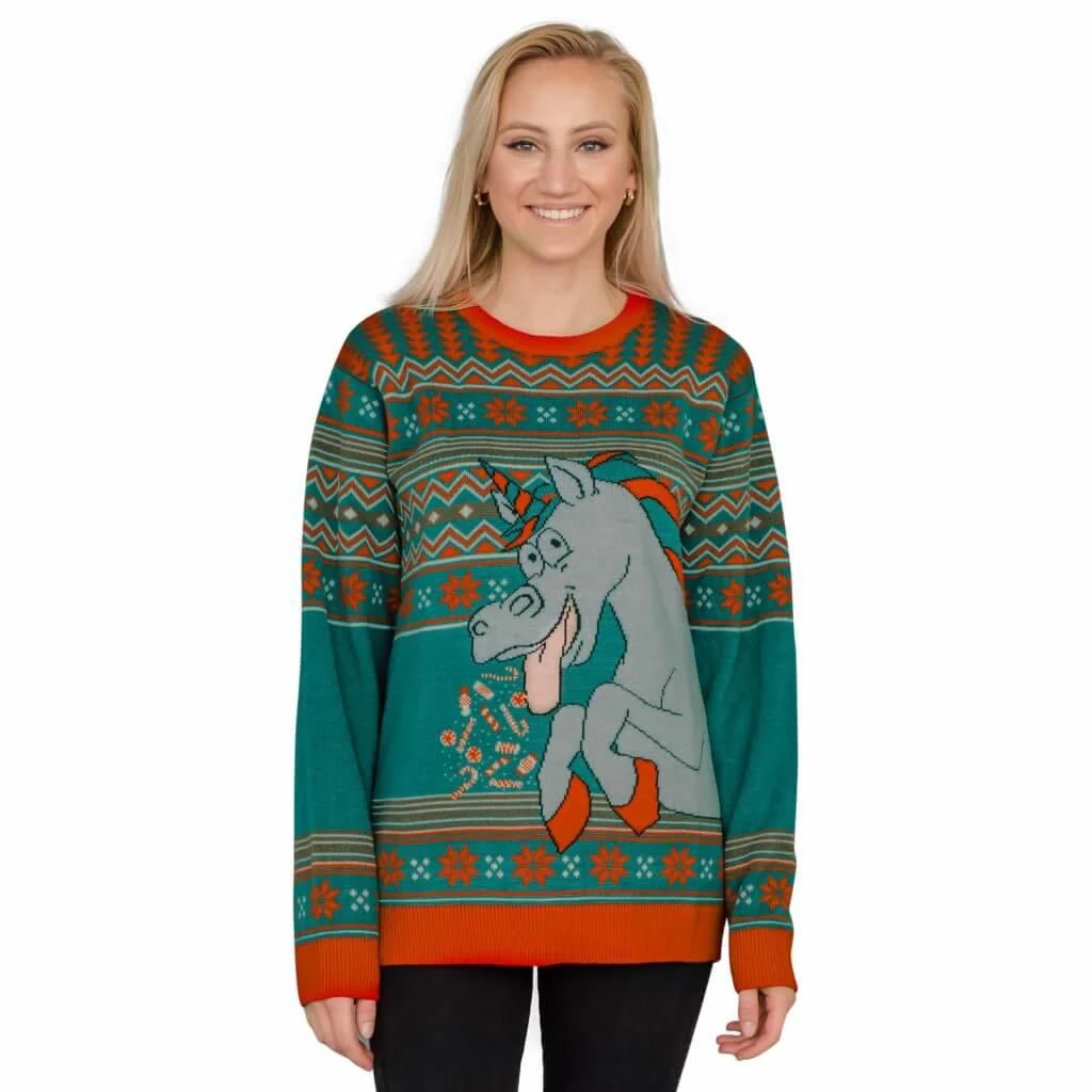 Women's Unicorn Candy Canes and Star Dust Ugly Christmas Sweater - Image 3