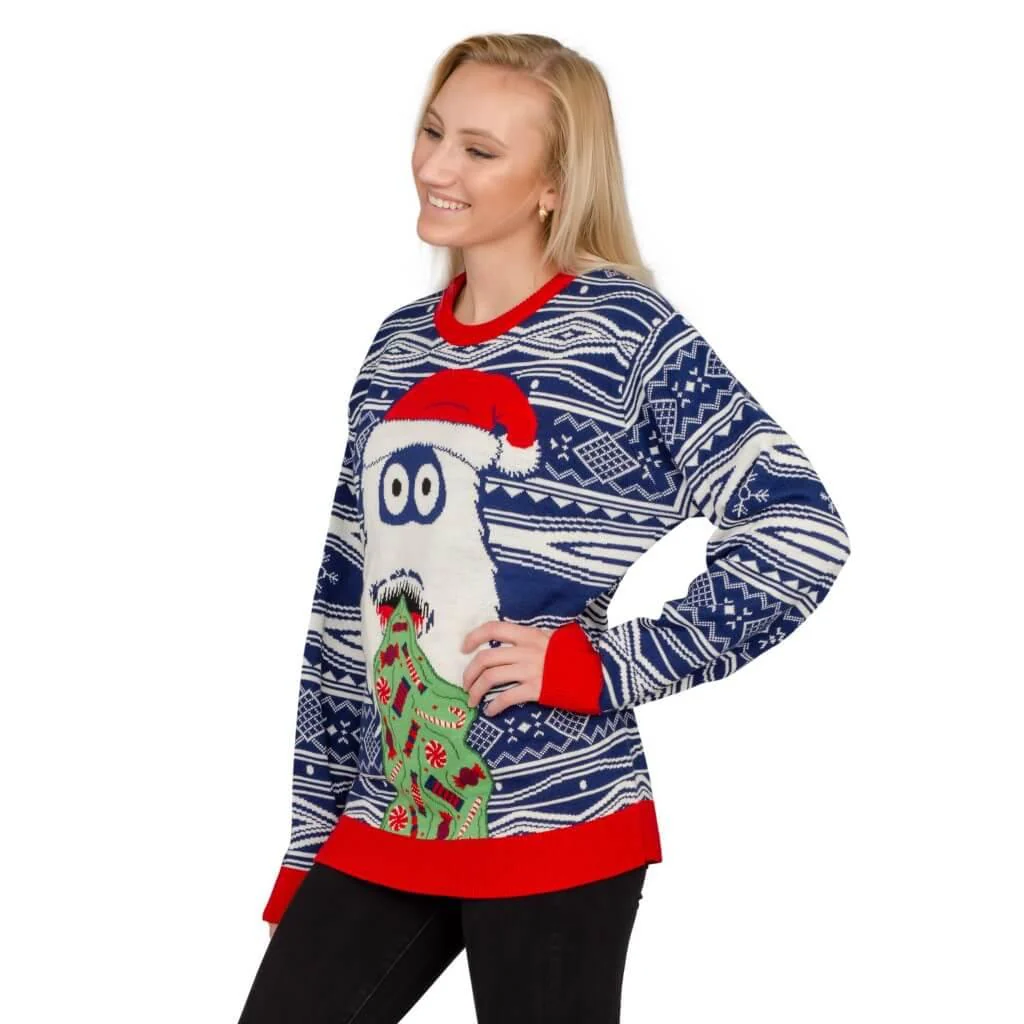 Women's Yeti Santa Hat Throw up Candy Ugly Christmas Sweater - Image 2