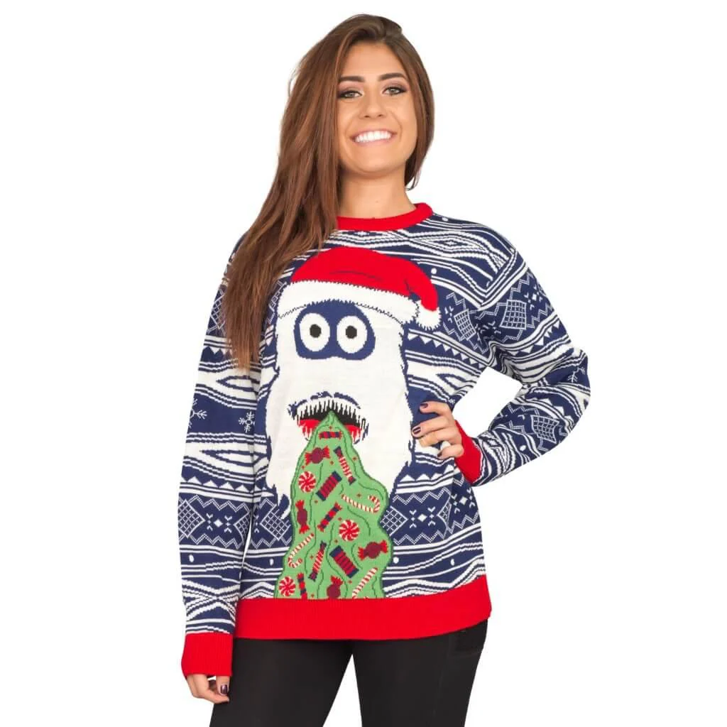 Women's Yeti Santa Hat Throw up Candy Ugly Christmas Sweater - Image 3