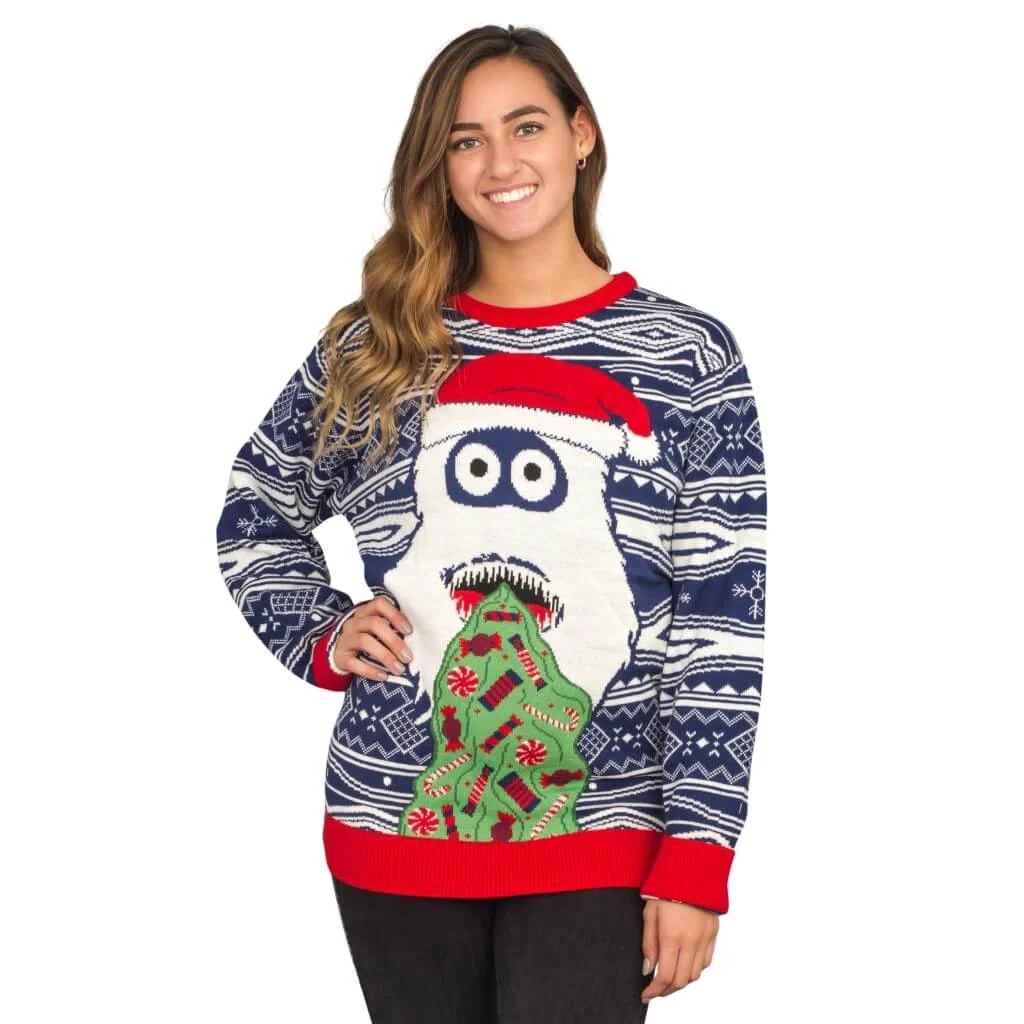 Women's Yeti Santa Hat Throw up Candy Ugly Christmas Sweater - Image 5