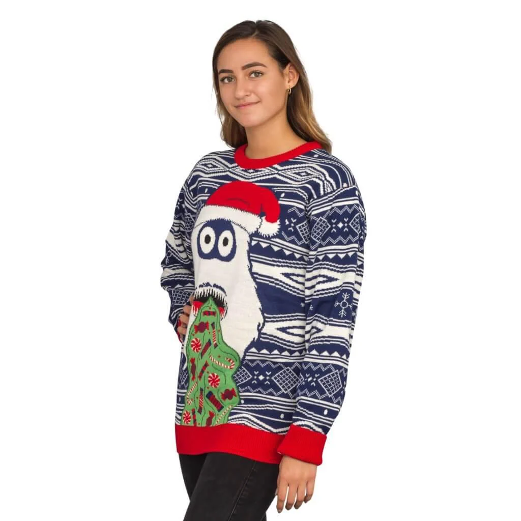 Women's Yeti Santa Hat Throw up Candy Ugly Christmas Sweater - Image 6