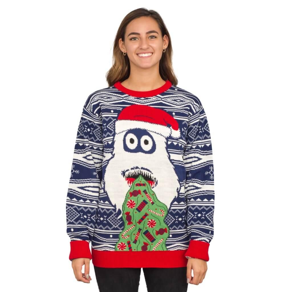 Women's Yeti Santa Hat Throw up Candy Ugly Christmas Sweater - Image 7