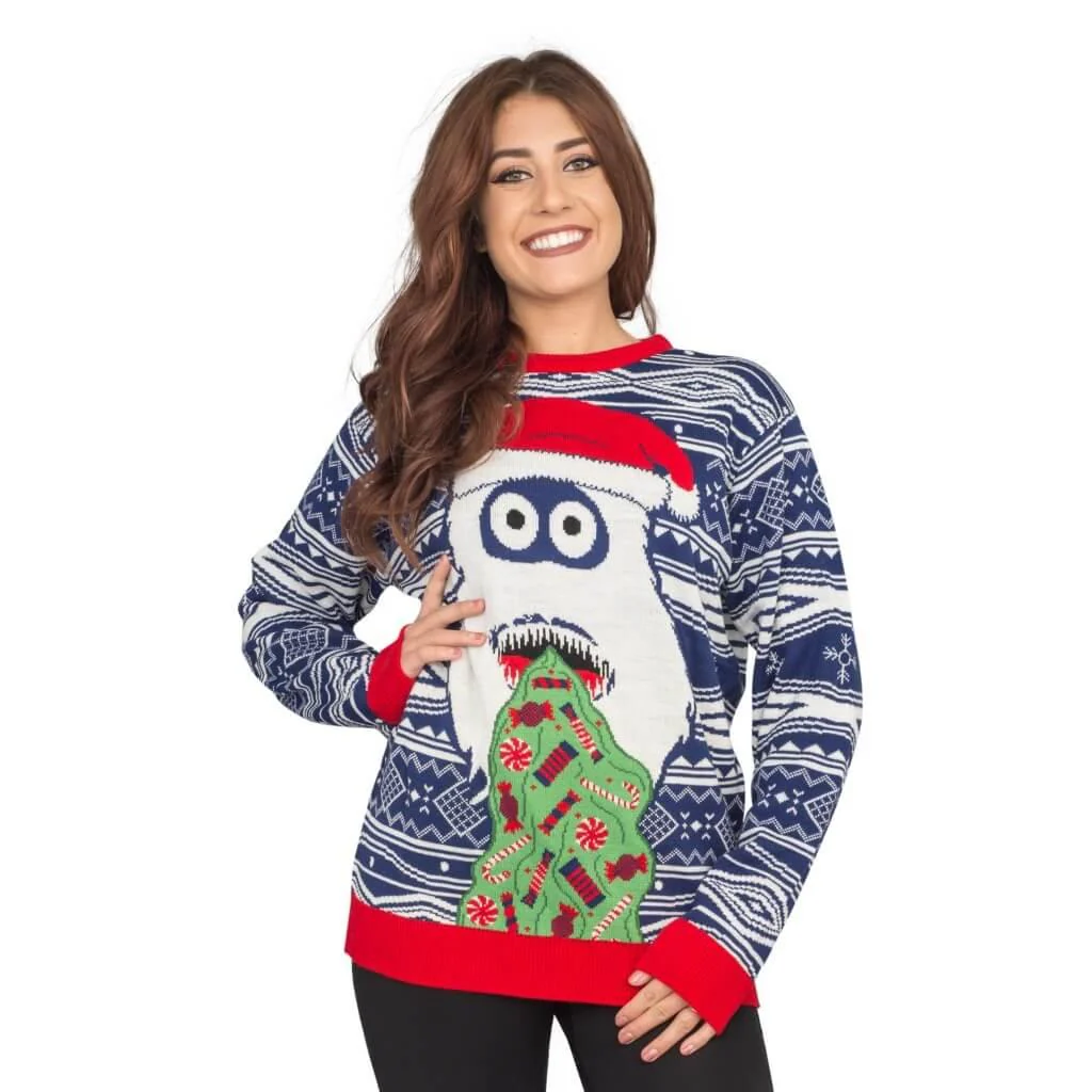 Women's Yeti Santa Hat Throw up Candy Ugly Christmas Sweater - Image 8