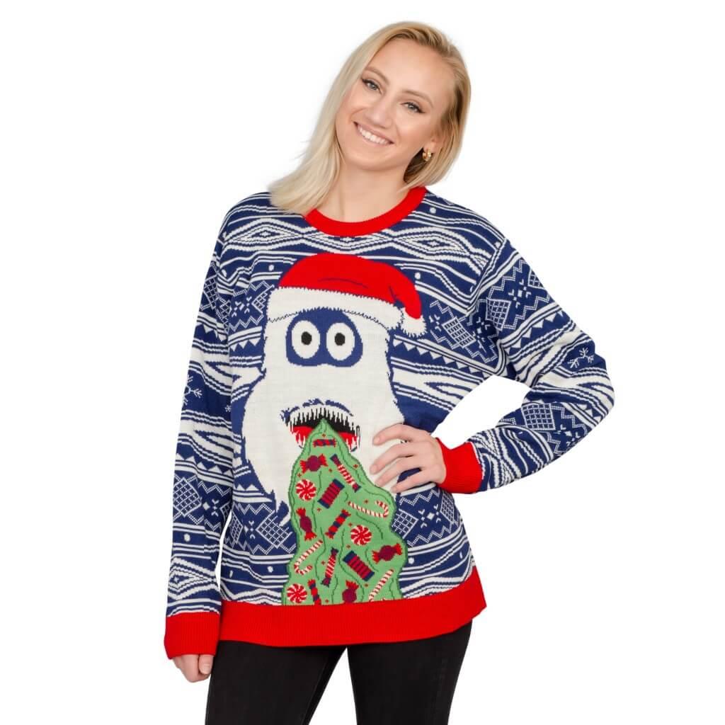 Women's Yeti Santa Hat Throw up Candy Ugly Christmas Sweater - Image 9