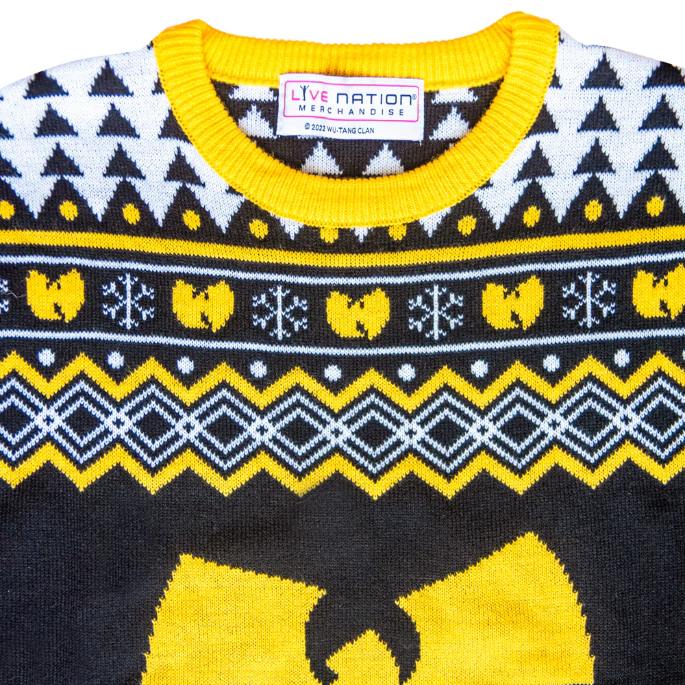 Wu Tang Clan Logo Snowflakes Yellow Black White Ugly Christmas Sweater - Image 2