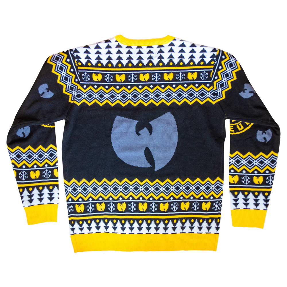 Wu Tang Clan Logo Snowflakes Yellow Black White Ugly Christmas Sweater - Image 3